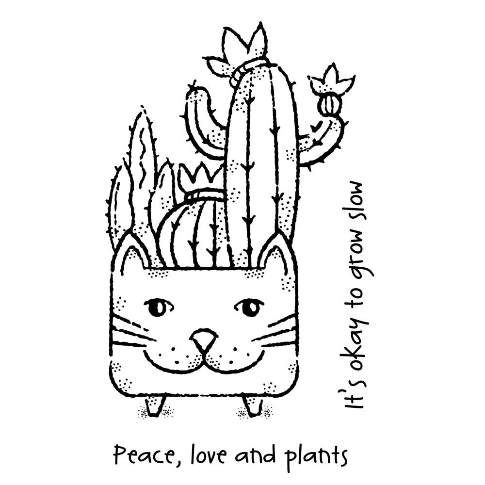 WOODWARE CLEAR STAMP FRM035 CAT PLANTER 3.8" X 2.6"