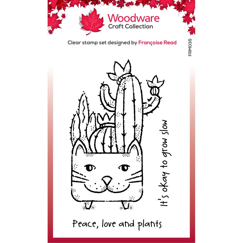 WOODWARE CLEAR STAMP FRM035 CAT PLANTER 3.8" X 2.6"