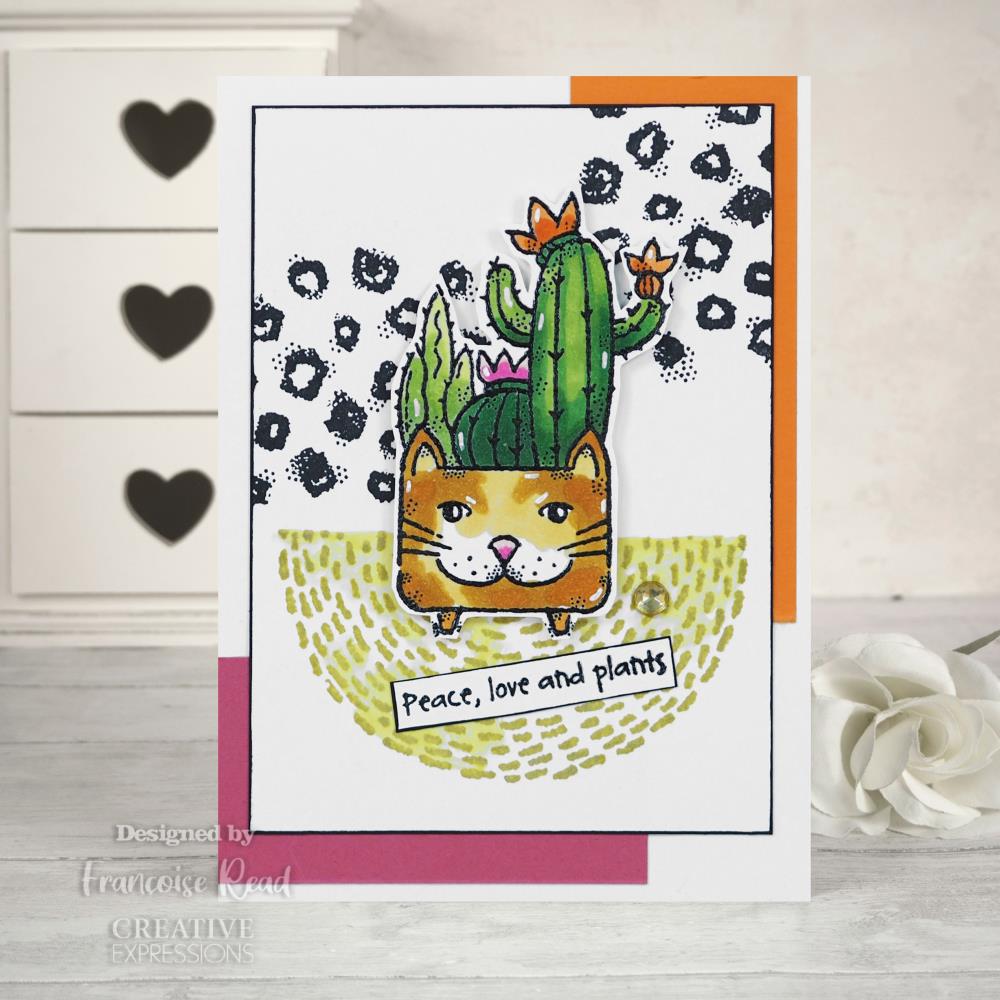 WOODWARE CLEAR STAMP FRM035 CAT PLANTER 3.8" X 2.6"