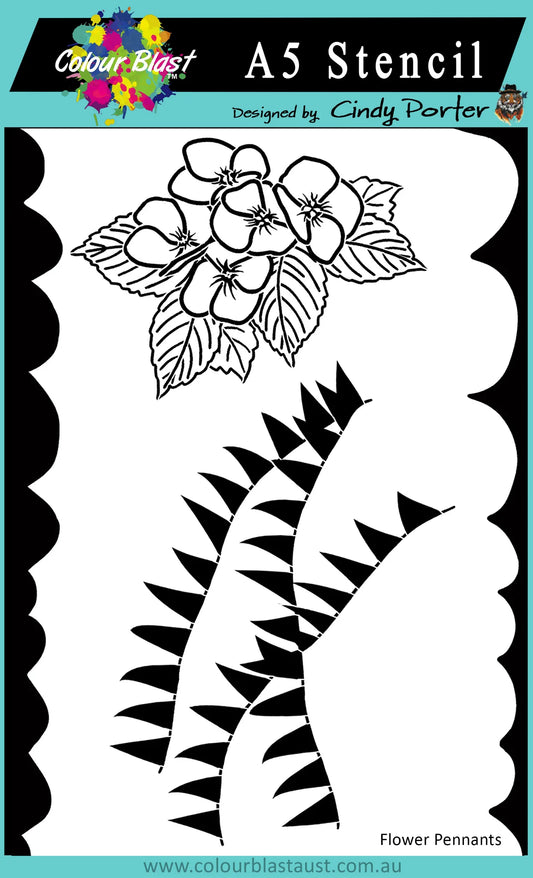 FLOWER PENNANTS A5 STENCIL BY BEE ARTY