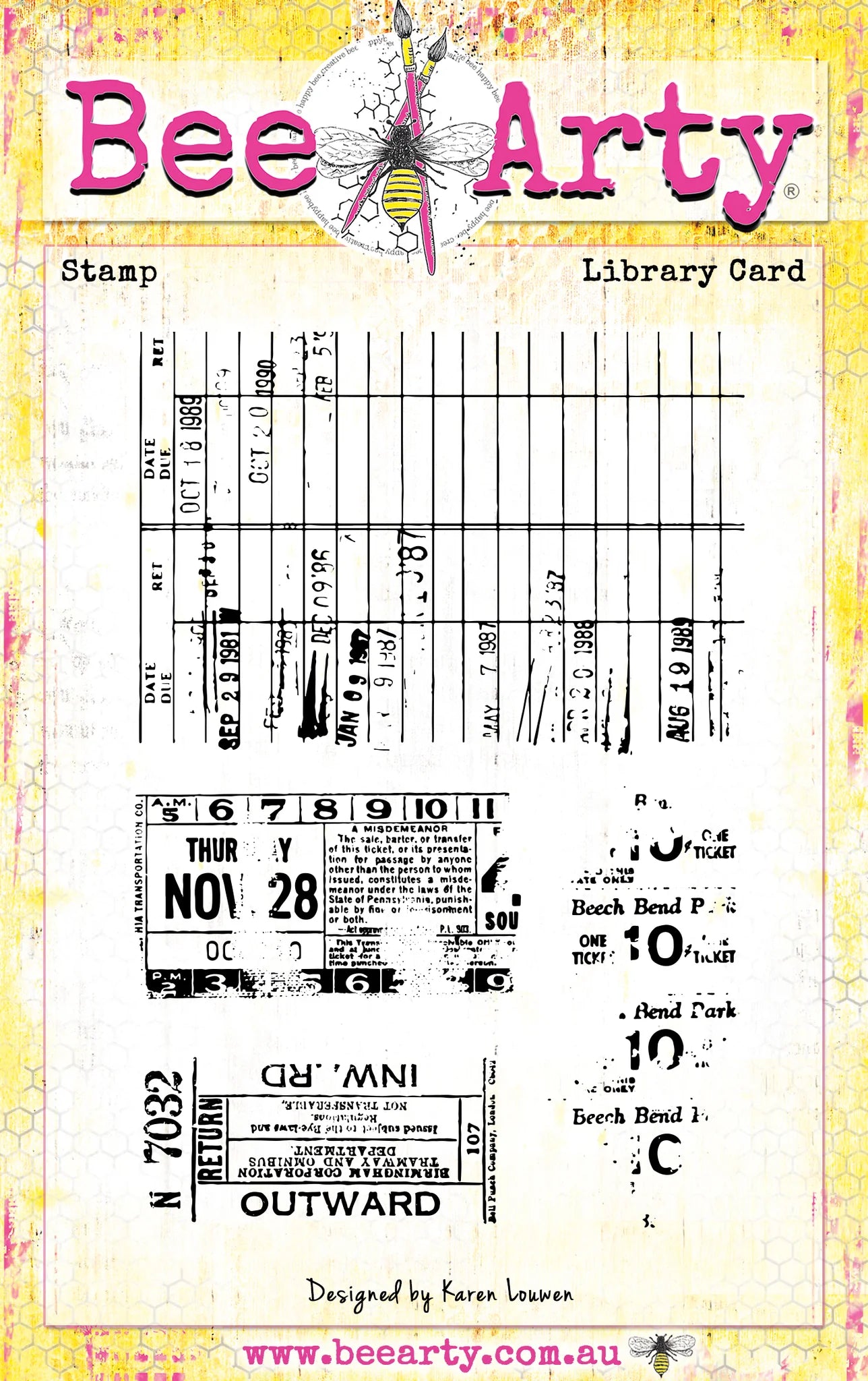 LIBRARY CARD CLEAR STAMP SET BY BEE ARTY