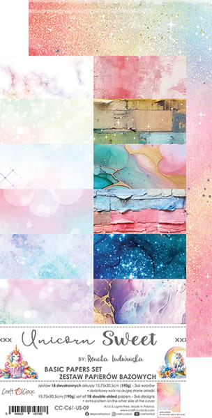 UNICORN SWEET SET OF BASIC PAPERS - CRAFT O'CLOCK