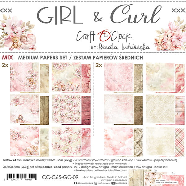 GIRL & CURL 8" X 8" MIXED PAPER SET BY CRAFT O' CLOCK