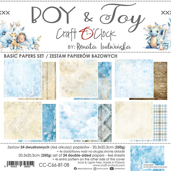 BOY & TOY 8" X 8" MIXED PAPER SET BY CRAFT O' CLOCK
