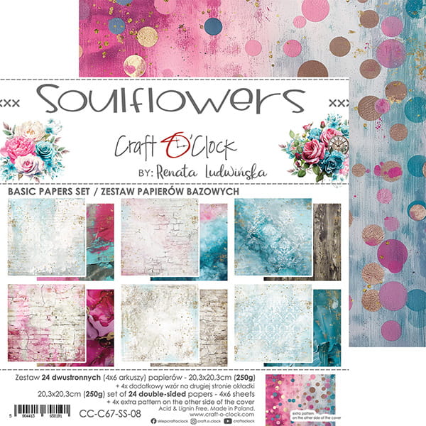SOULFLOWERS 8" X 8" MINI SET OF BASIC PAPERS - CRAFT O'CLOCK