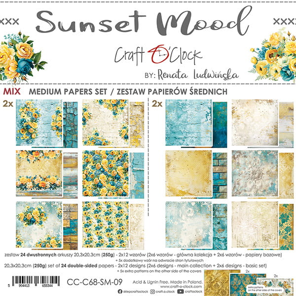 SUNSET MOOD 8" X 8" MINI MIXED PAPER SET BY CRAFT O' CLOCK