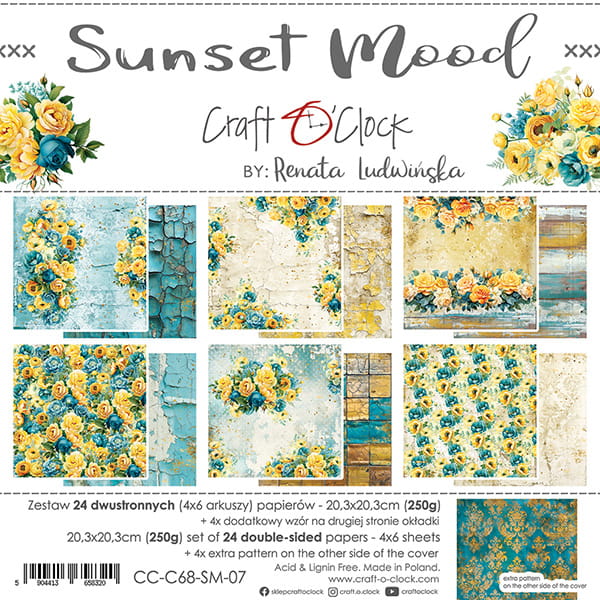 SUNSET MOOD 8" X 8" MINI SET OF PAPERS - CRAFT O'CLOCK