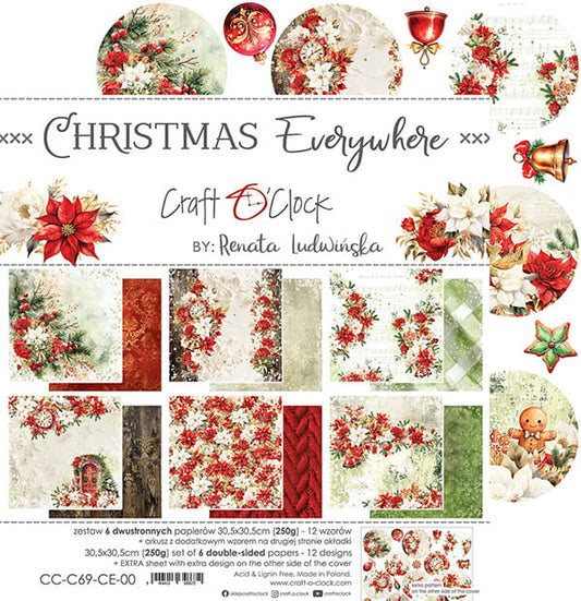 CHRISTMAS EVERYWHERE 12" X 12" SET OF PAPERS - CRAFT O'CLOCK