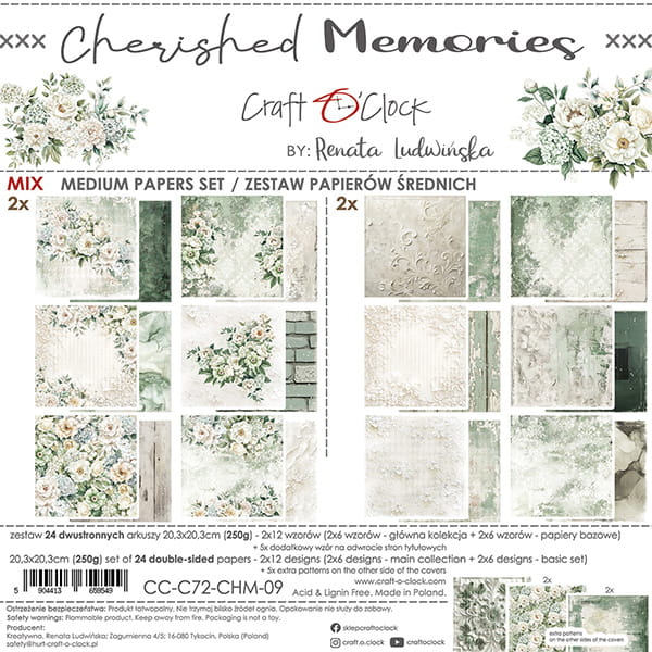 CHERISHED MEMORIES 8" X 8" MINI MIXED SET OF PAPERS - CRAFT O'CLOCK