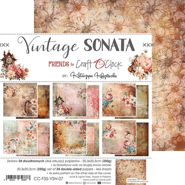 VINTAGE SONATA 8" X 8" MINI SET OF PAPERS - CRAFT O'CLOCK