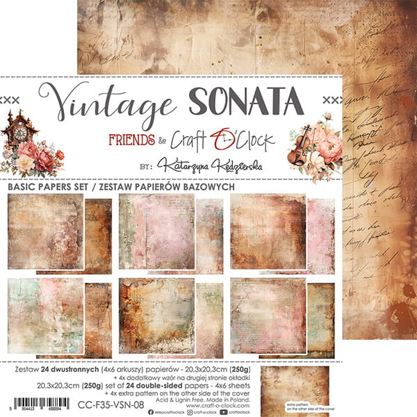 VINTAGE SONATA 8" X 8" MINI SET OF BASIC PAPERS - CRAFT O'CLOCK