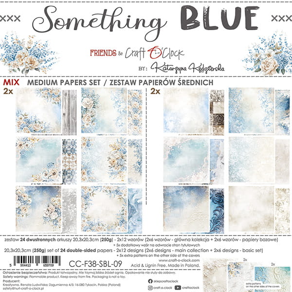 SOMETHING BLUE 8" X 8" MIXED SET OF PAPERS - CRAFT O'CLOCK