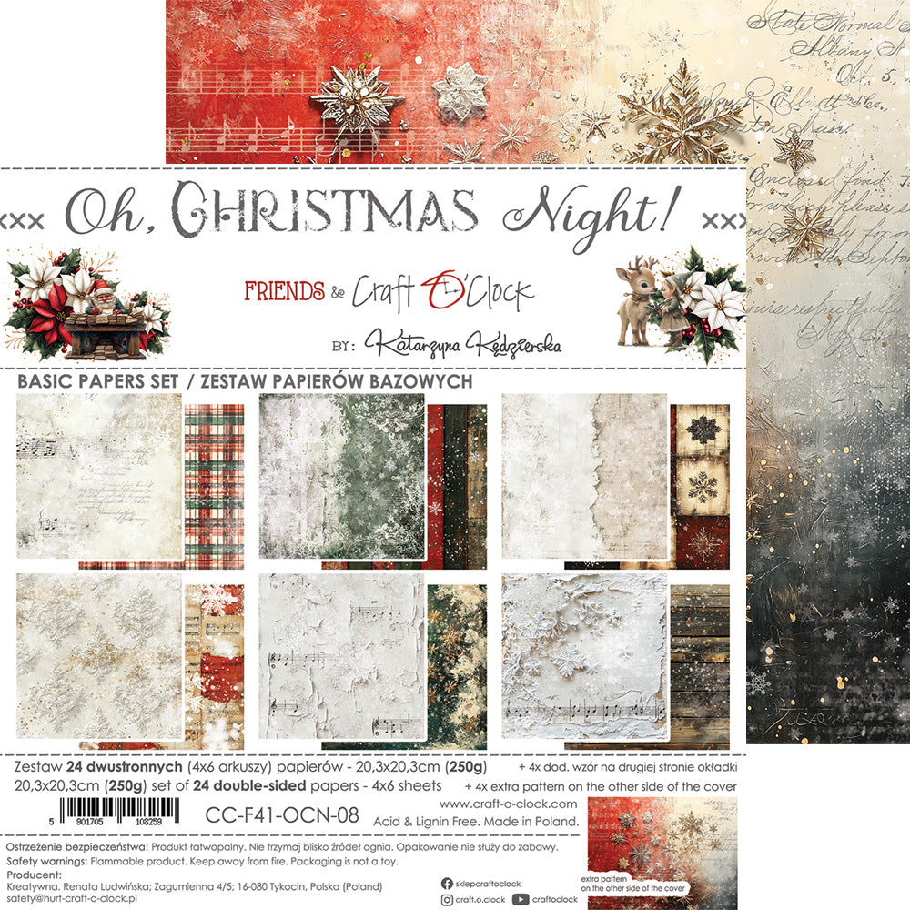 OH, CHRISTMAS NIGHT! 8" X 8" MINI SET OF BASIC PAPERS - CRAFT O'CLOCK