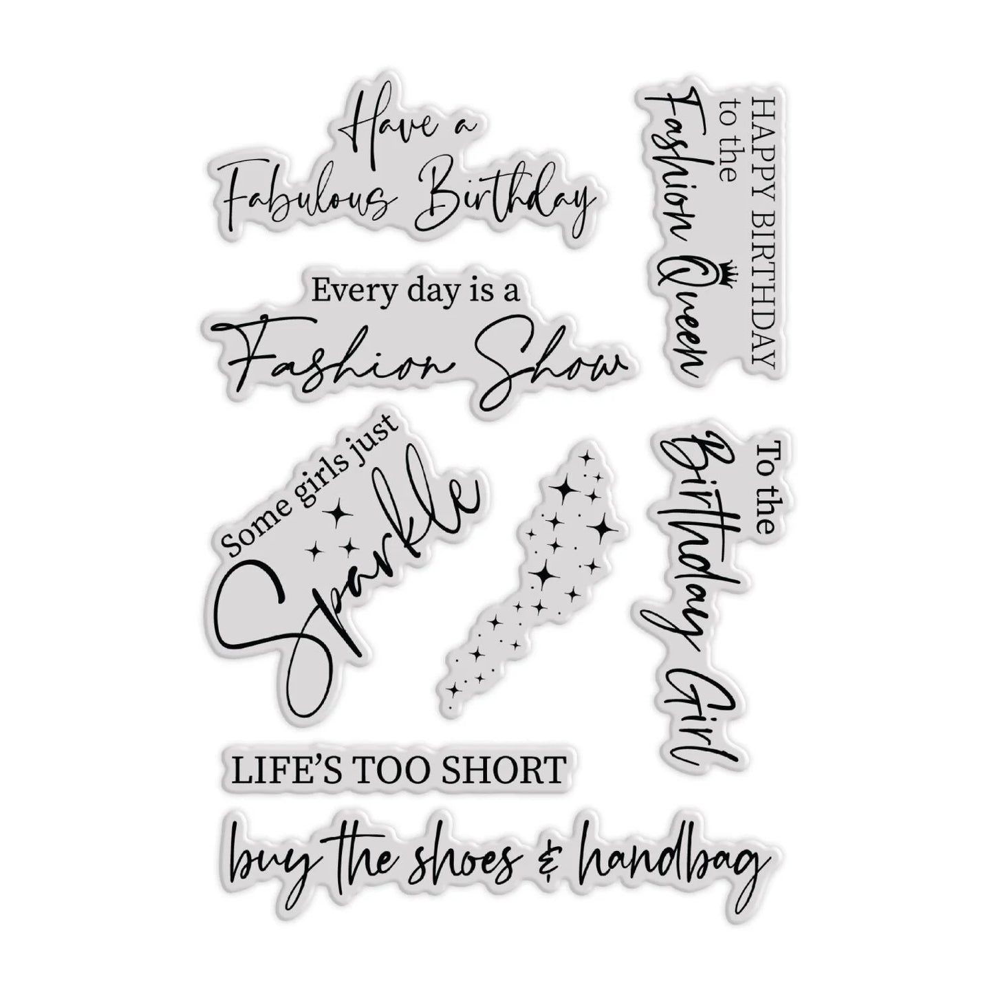 CHLOES CREATIVE CARDS FASHIONABLE BIRTHDAY CLEAR PHOTOPOLYMER STAMP SET