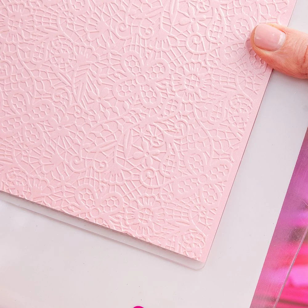 CHLOES CREATIVE CARDS LACE BACKGROUND 8"x 8" EMBOSSING FOLDER