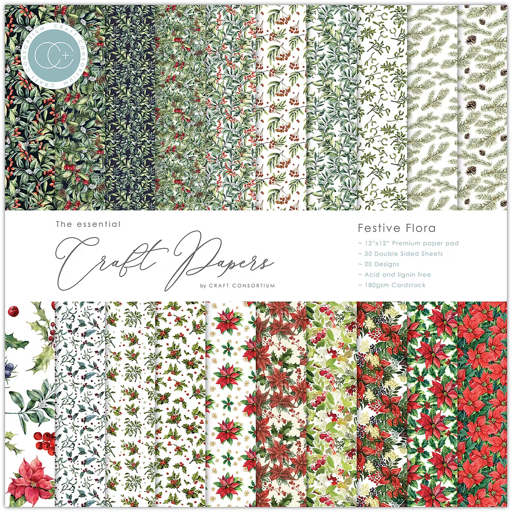 FESTIVE FLORA -  12" X 12" PAPER PAD - CRAFT CONSORTIUM