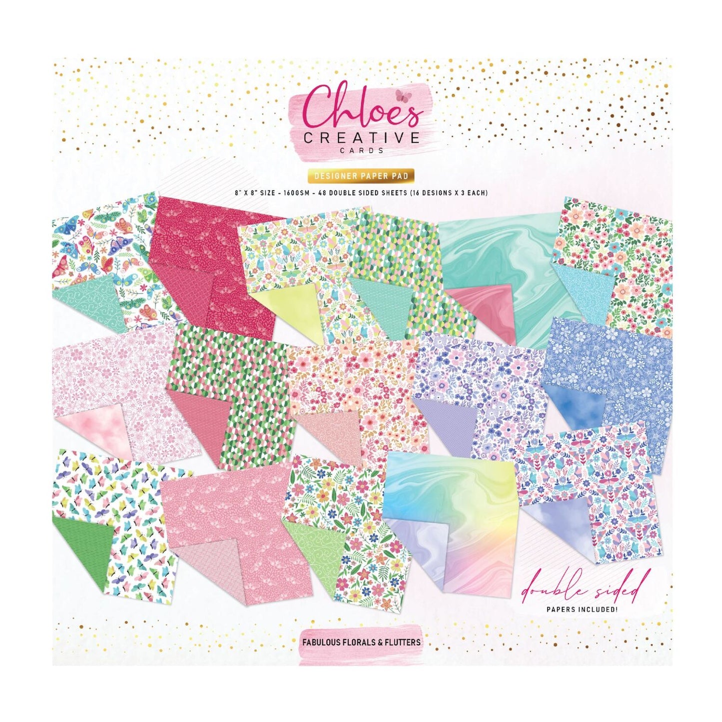 CHLOES CREATIVE CARDS DESIGNER 8" X 8" MINI PAPER PACK - FABULOUS FLORALS & FLUTTERS