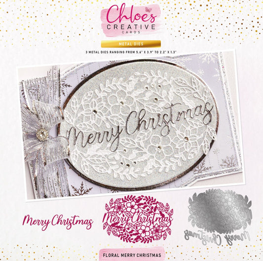 CHLOES CREATIVE CARDS METAL DIE SET - FLORAL MERRY CHRISTMAS