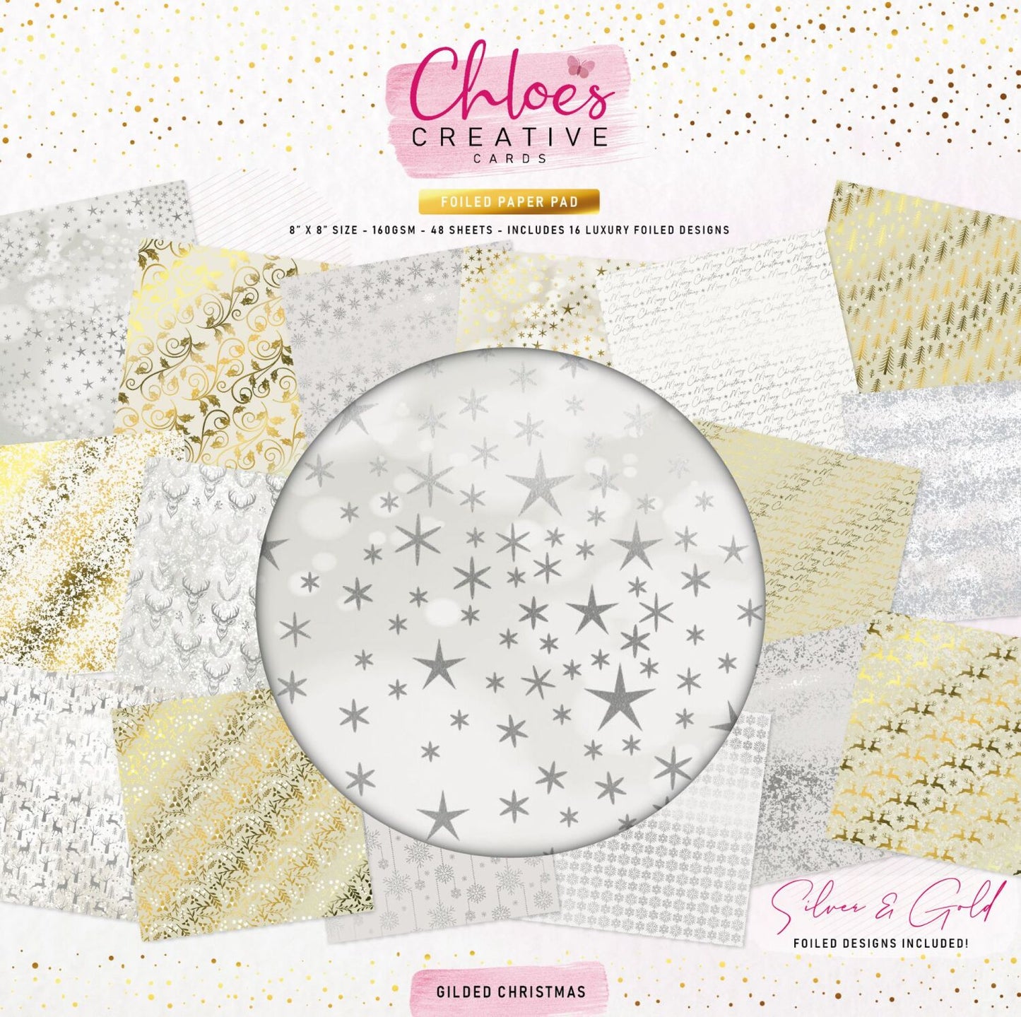 CHLOES CREATIVE CARDS FOILED PAPER PAD (8"X8") - GILDED CHRISTMAS