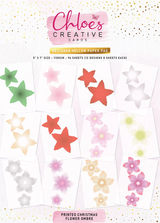 CHLOES CREATIVE CARDS DESIGNER VELLUM PAPER PAD - PRINTED CHRISTMAS FLOWER OMBRE