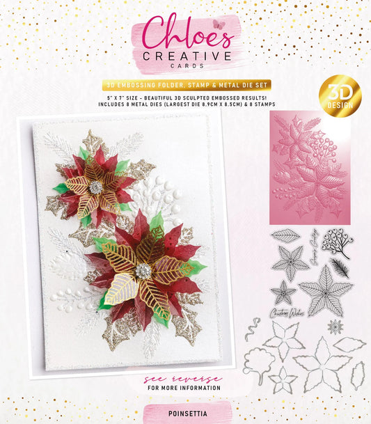 CHLOES CREATIVE CARDS 3D EMBOSSING FOLDER, STAMP AND METAL DIE SET - POINSETTIA