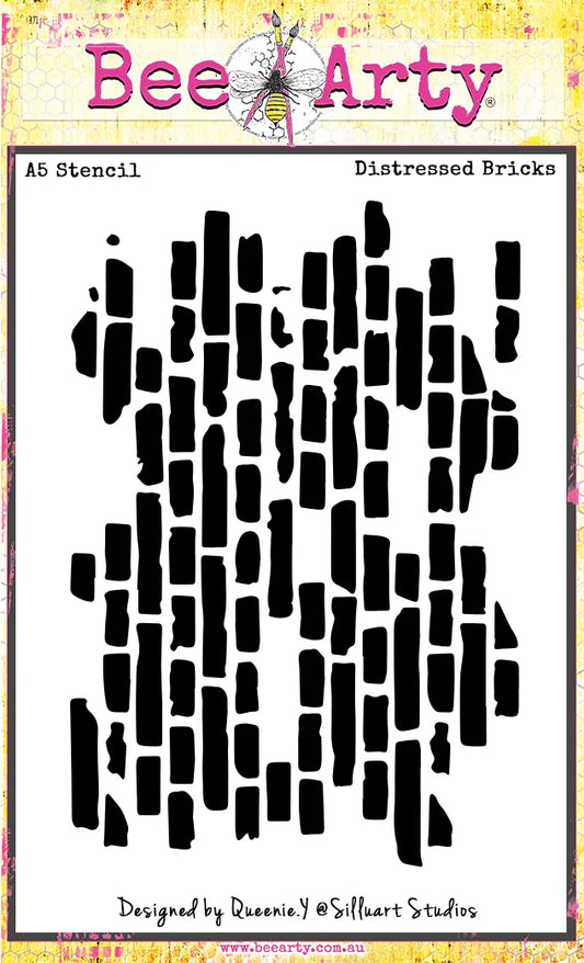 DISTRESSED BRICKS A5 STENCIL BY BEE ARTY