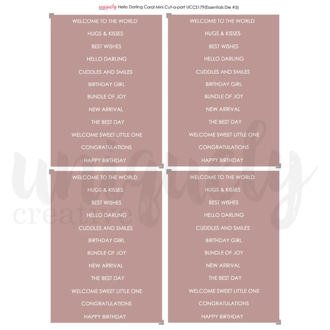 HELLO DARLING CORAL MINI CUT-A-PART SHEET BY UNIQUELY CREATIVE