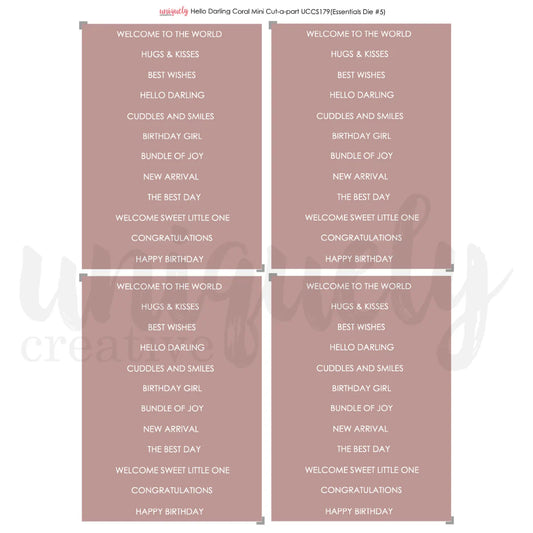 HELLO DARLING CORAL MINI CUT-A-PART SHEET BY UNIQUELY CREATIVE