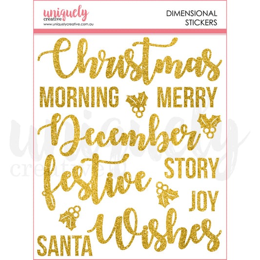 DIMENSIONAL STICKERS - CHRISTMAS WISHES GLITTER - BY UNIQUELY CREATIVE