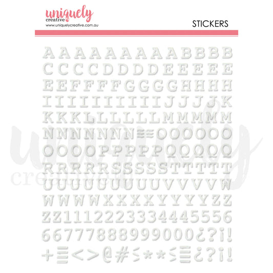 WHITE PUFFY UPPERCASE STICKERS PACK BY UNIQUELY CREATIVE
