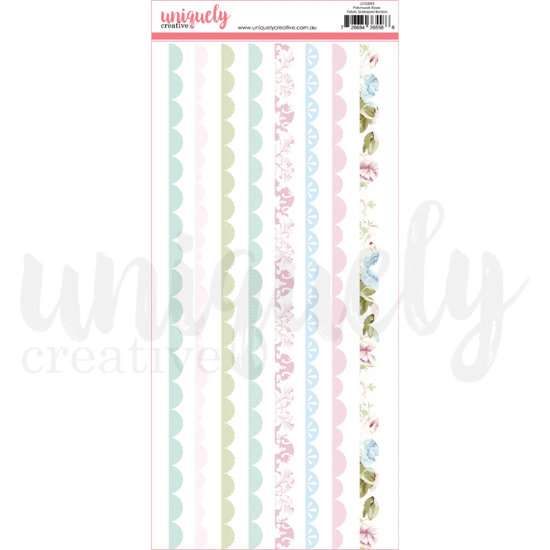 PATCHWORK ROSES FABRIC SCALLOPED BORDERS STICKERS PACK BY UNIQUELY CREATIVE