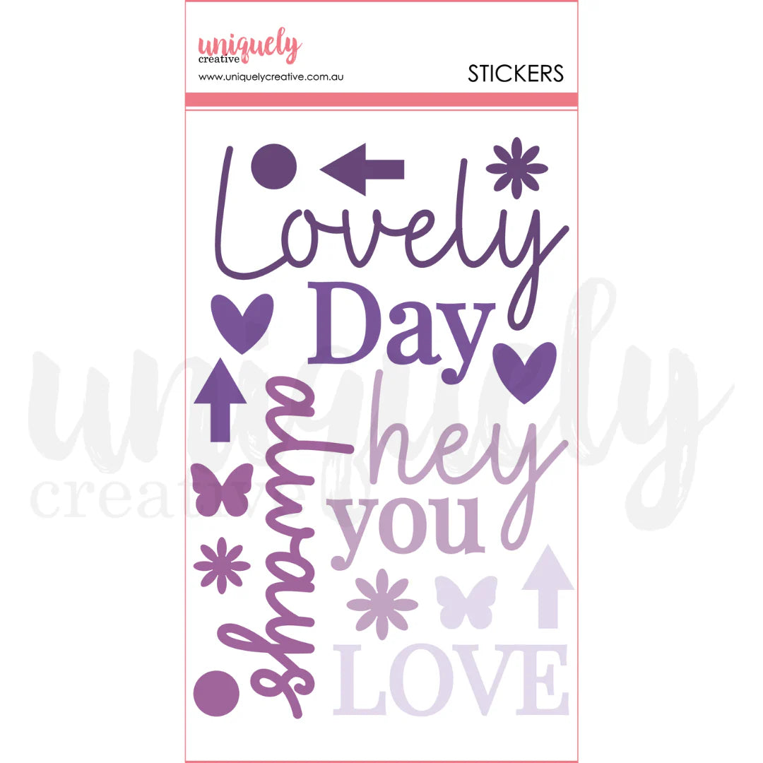 ULTRAVIOLET DELIGHT FELT TITLE STICKERS BY UNIQUELY CREATIVE