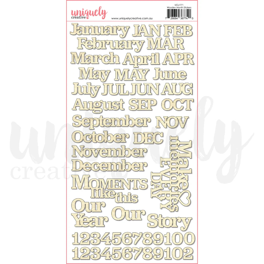 HELLO DARLING WOODEN MONTH STICKER PACK BY UNIQUELY CREATIVE