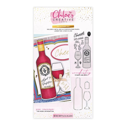 CHLOES CREATIVE CARDS DIE & STAMP SET - WINE BOTTLE & GLASS