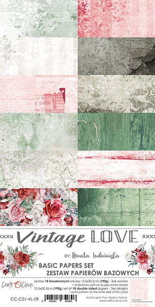 VINTAGE LOVE SET OF BASIC PAPERS - CRAFT O'CLOCK