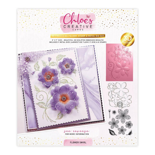 CHLOES CREATIVE CARDS 3D EMBOSSING FOLDER, STAMP AND METAL DIE SET - FLOWER SWIRL