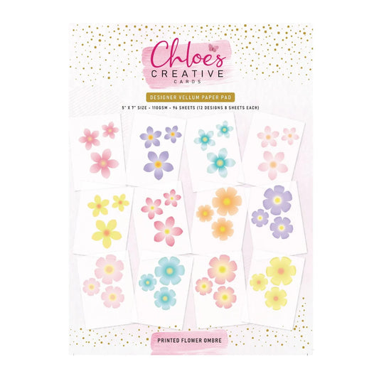 CHLOES CREATIVE CARDS DESIGNER VELLUM PAPER - PRINTED FLOWER OMBRE - MINI PACK OF 12