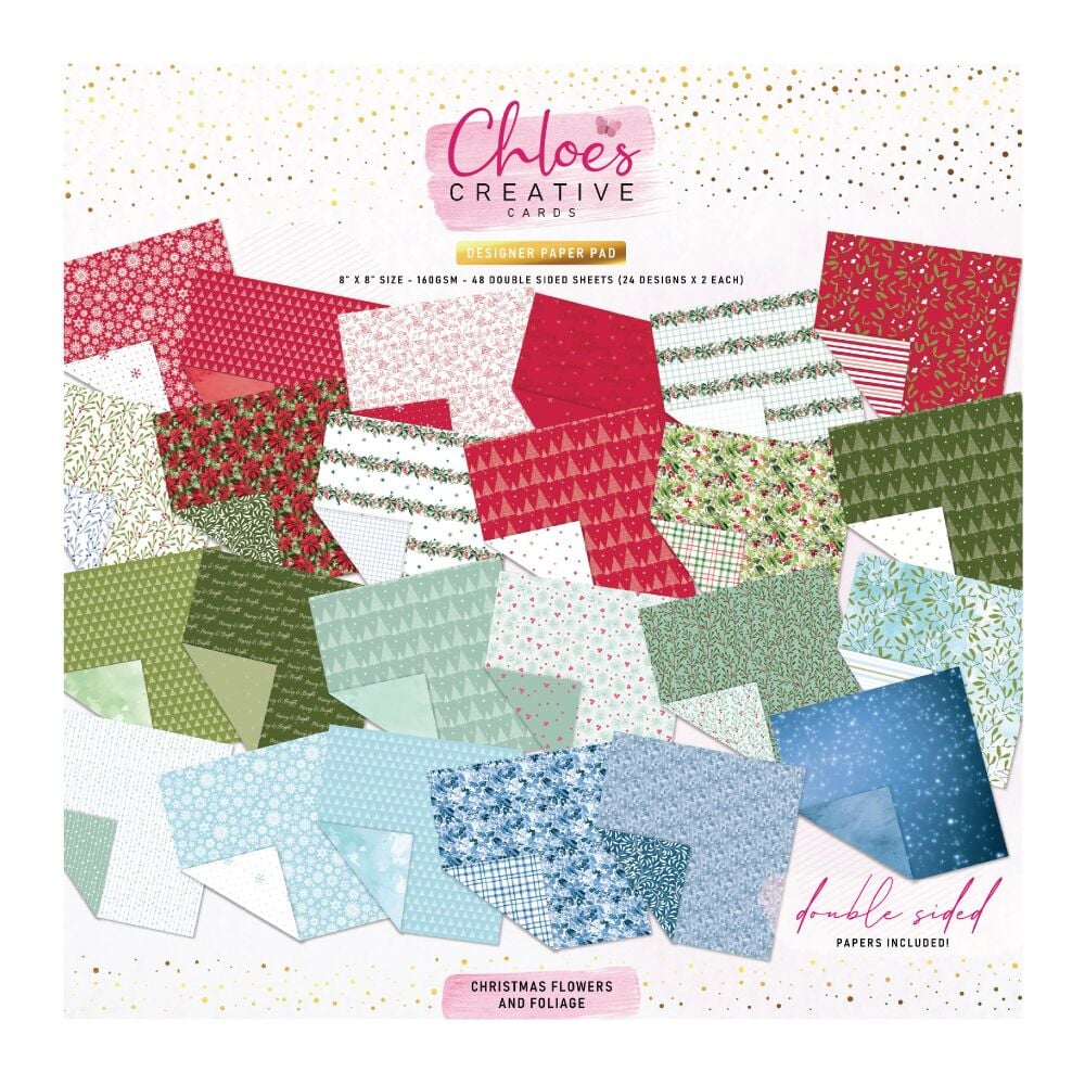 CHLOES CREATIVE CARDS DESIGNER PAPER PAD (8"X8") -  CHRISTMAS FLOWERS & FOLIAGE