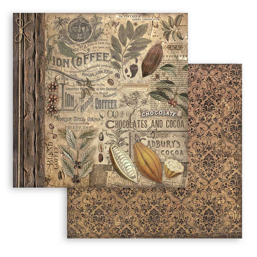 STAMPERIA DOUBLE SIDED 10 PAGE 12" X 12" PAPER PAD - COFFEE AND CHOCOLATE