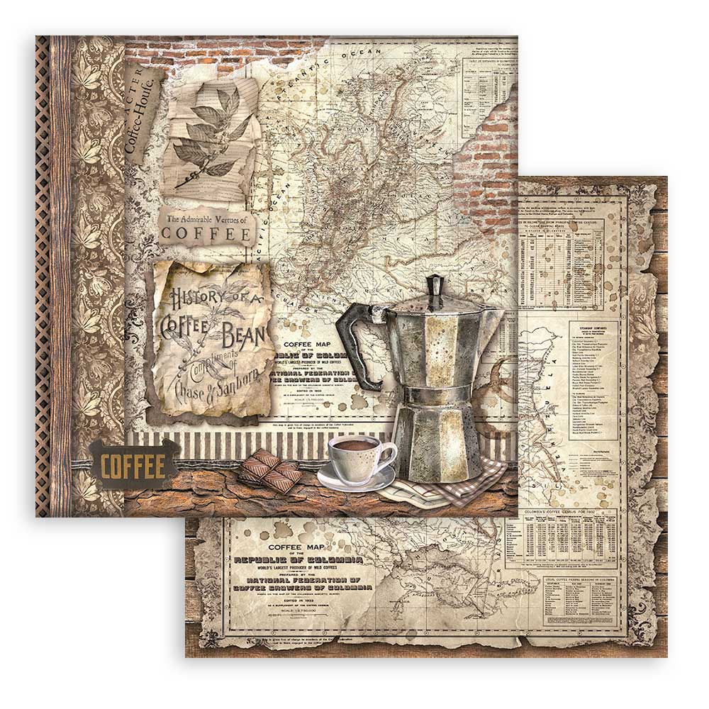 STAMPERIA DOUBLE SIDED 10 PAGE 12" X 12" PAPER PAD - COFFEE AND CHOCOLATE