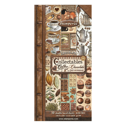 STAMPERIA DOUBLE SIDED 10 PAGE 12" X 6" COLLECTABLES PAD - COFFEE AND CHOCOLATE