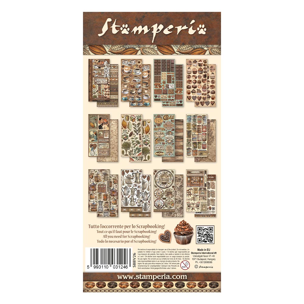 STAMPERIA DOUBLE SIDED 10 PAGE 12" X 6" COLLECTABLES PAD - COFFEE AND CHOCOLATE
