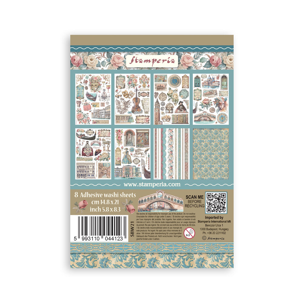 STAMPERIA ADHESIVE WASHI TAPE 8 SHEET PACK - VENICE CITY OF ART