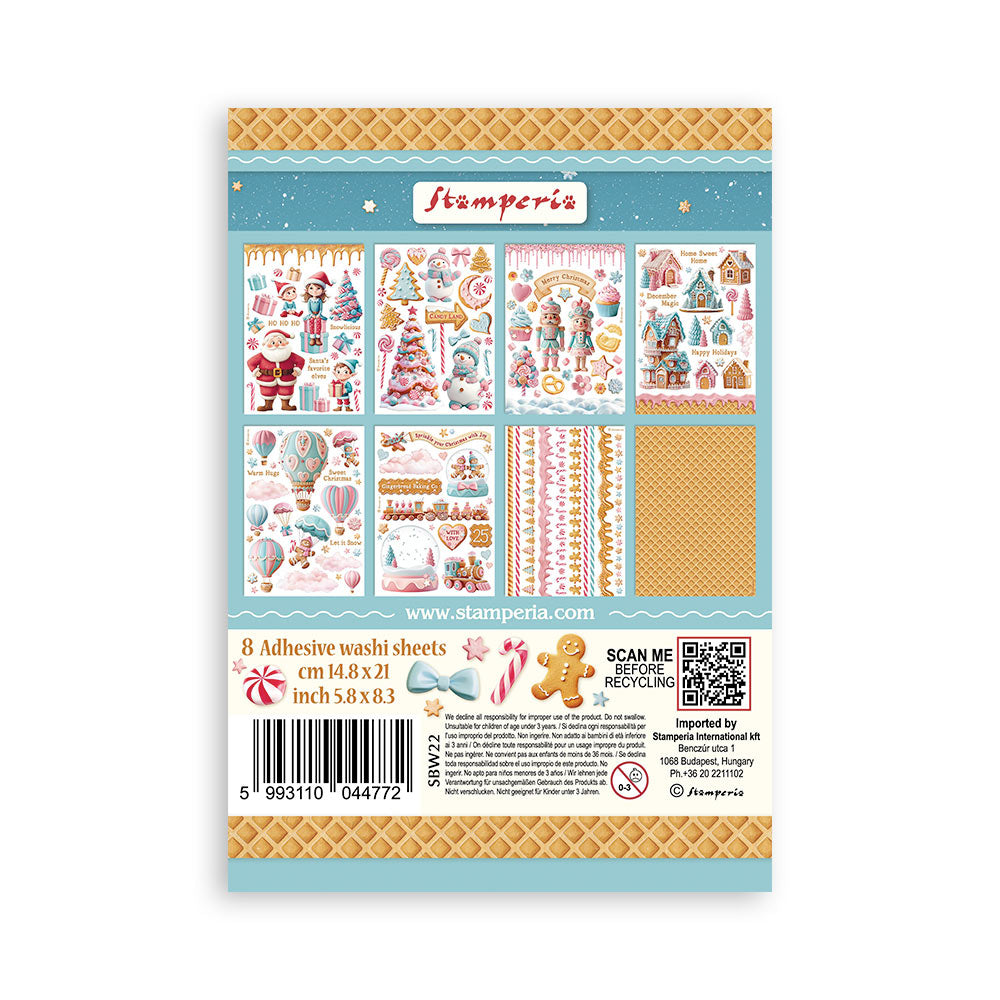 STAMPERIA ADHESIVE WASHI SHEETS 8 PK - CANDY CHRISTMAS