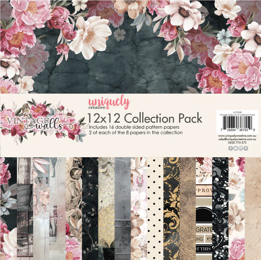 VINTAGE WALLS 12" x 12" PAPER COLLECTION PACK BY UNIQUELY CREATIVE
