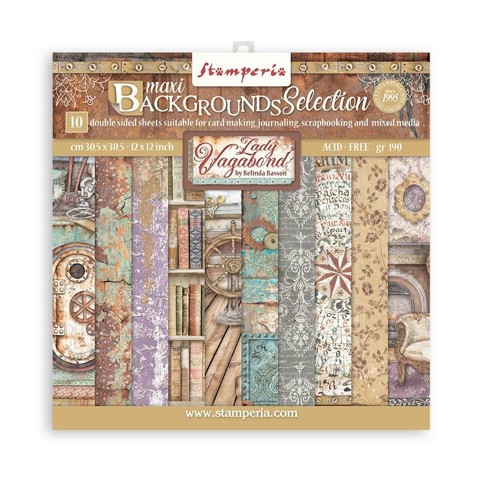 STAMPERIA DOUBLE SIDED 10 PAGE 12" X 12" BACKGROUND SELECTION PAPER PAD - LADY VAGABOND