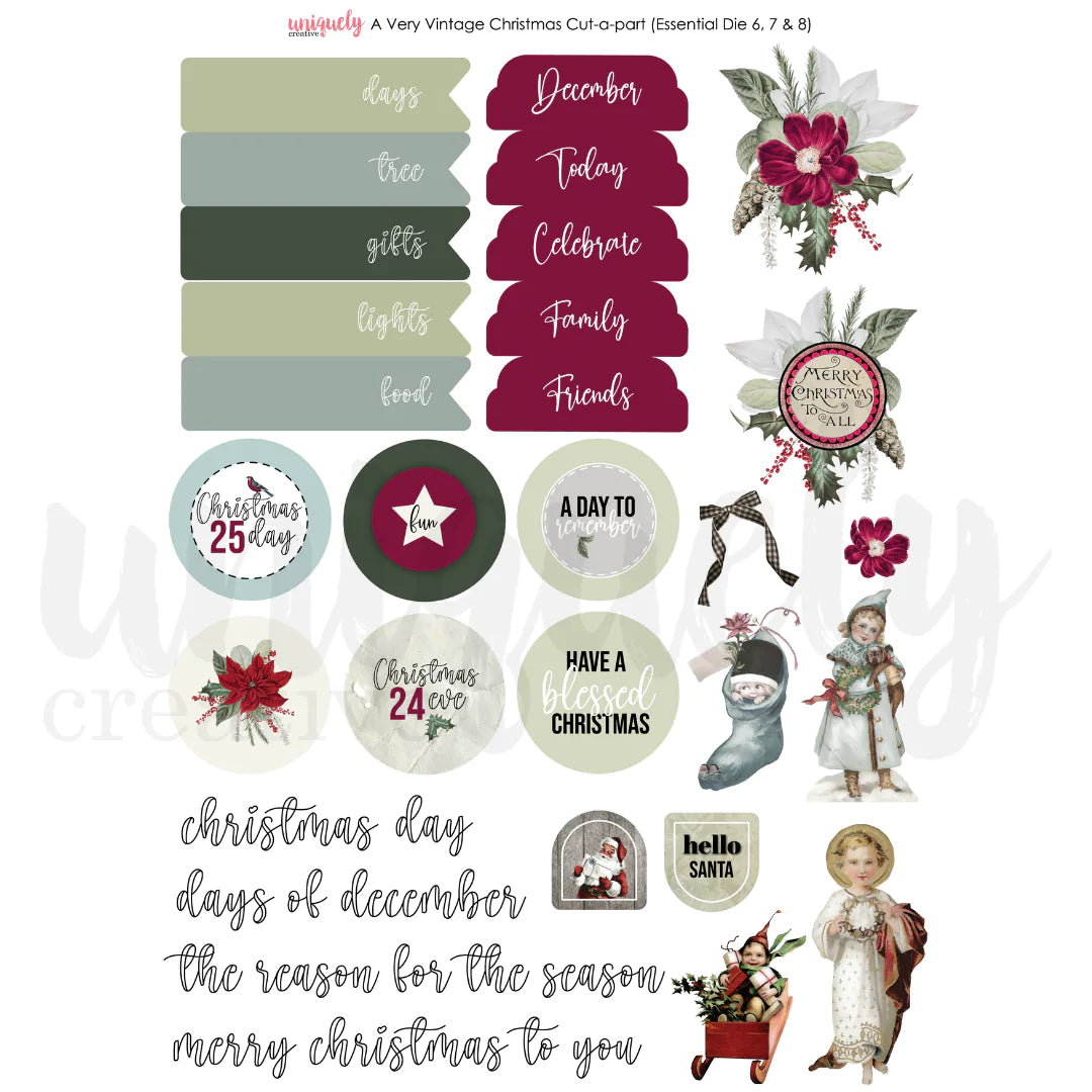 A VERY VINTAGE CHRISTMAS A4 CUT-A-PART SHEET BY UNIQUELY CREATIVE