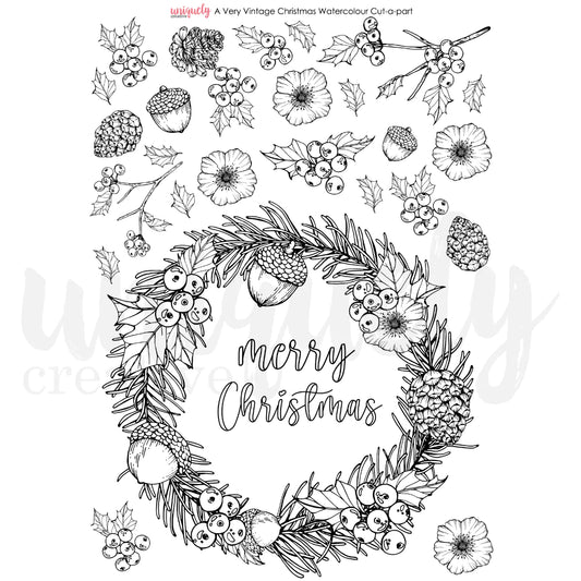A VERY VINTAGE CHRISTMAS A4 WATERCOLOUR CUT-A-PART SHEET BY UNIQUELY CREATIVE