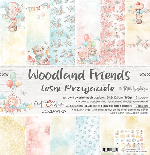 WOODLAND FRIENDS 12" X 12" SET OF PAPERS - CRAFT O'CLOCK