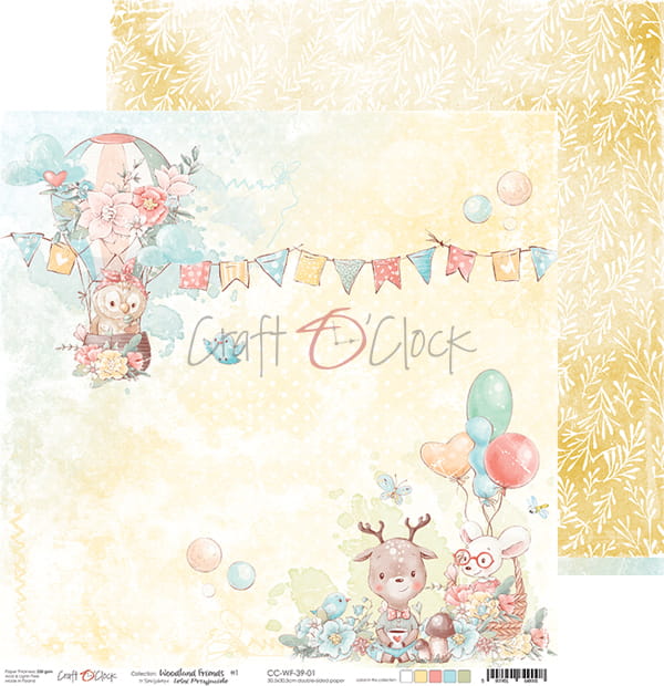 WOODLAND FRIENDS 12" X 12" SET OF PAPERS - CRAFT O'CLOCK
